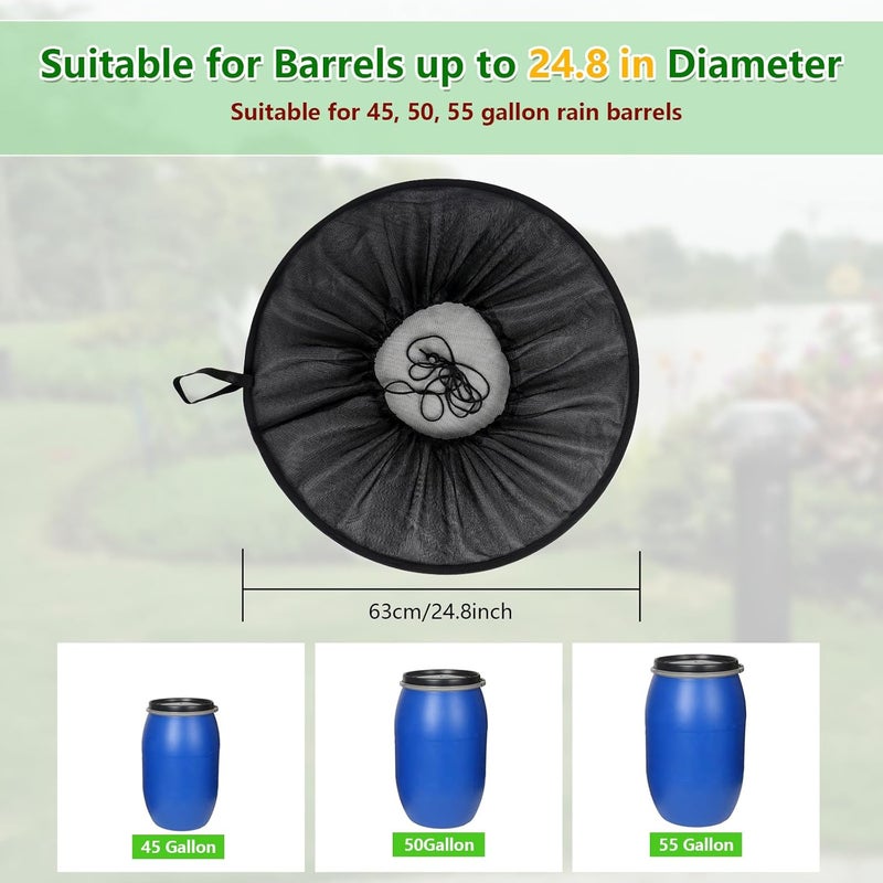 Tryly 2Pcs Mesh Cover for Rain Barrels, Pop Up Rain Barrel Net Cover with Drawstring, Water Collection Buckets Cover, Rain Barrel Netting Screen to Block Leaves and Debris Falling in (24.8inch) - Image 2